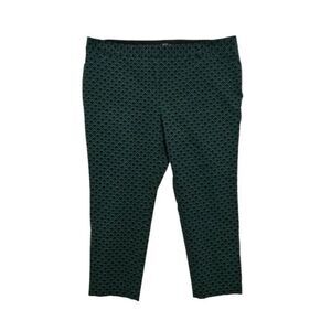Worthington Slim Ankle Slacks Women 18 Green Black Geometric Print Low Waist